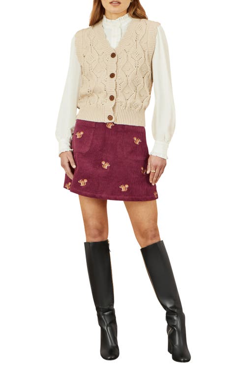 Yumi Corduroy Daisy Mini Skirt In Burgundy
