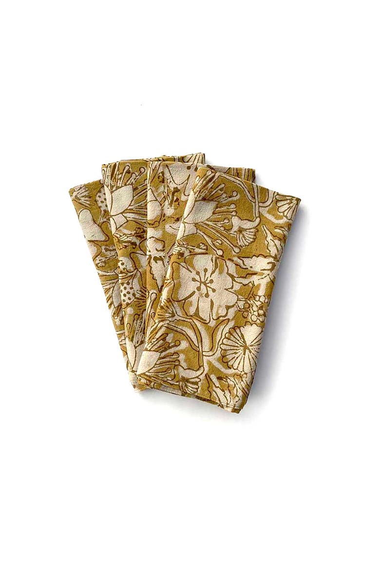 Hand Block Print Cotton Napkins, Main, color, Gold