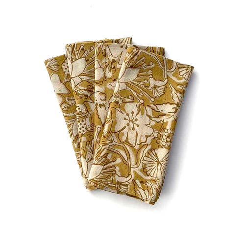 Ichcha Hand Block Print Cotton Napkins In Gold