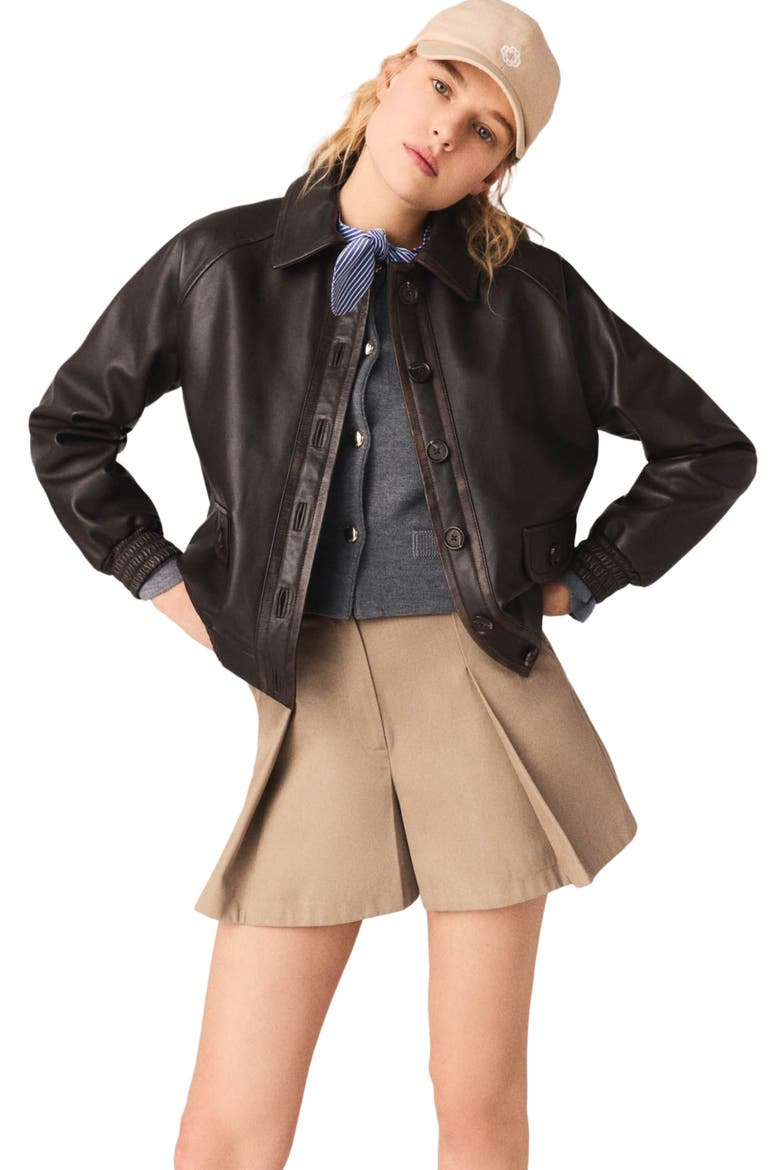 Cropped leather jacket, Main, color, Brown