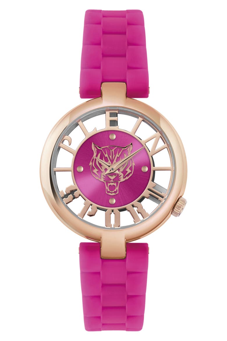 Tiger Luxe Quartz Silicone Strap Watch, 36mm, Main, color, ROSE GOLD