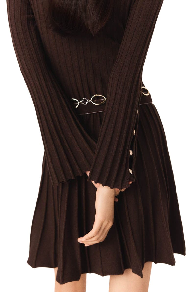maje High-neck mini skater dress, Alternate, color, Dark Brown