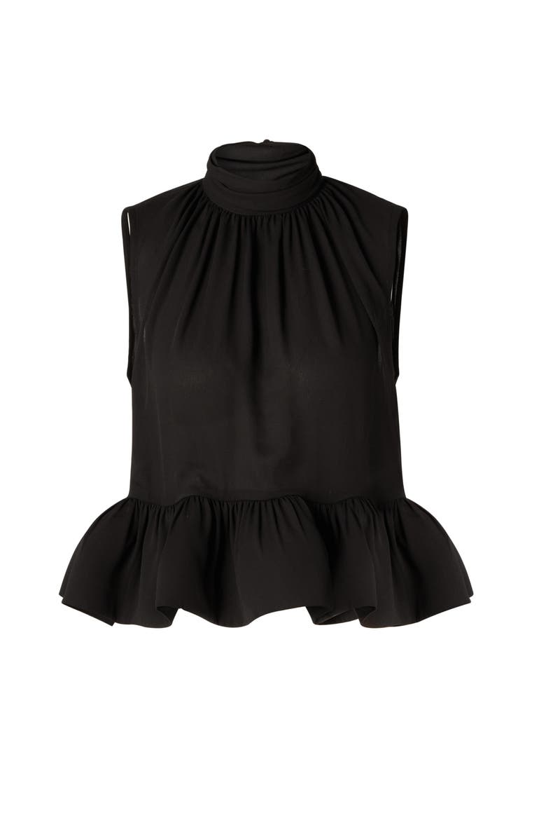 Lune Halterneck Frilled Hem Blouse, Alternate, color, Black