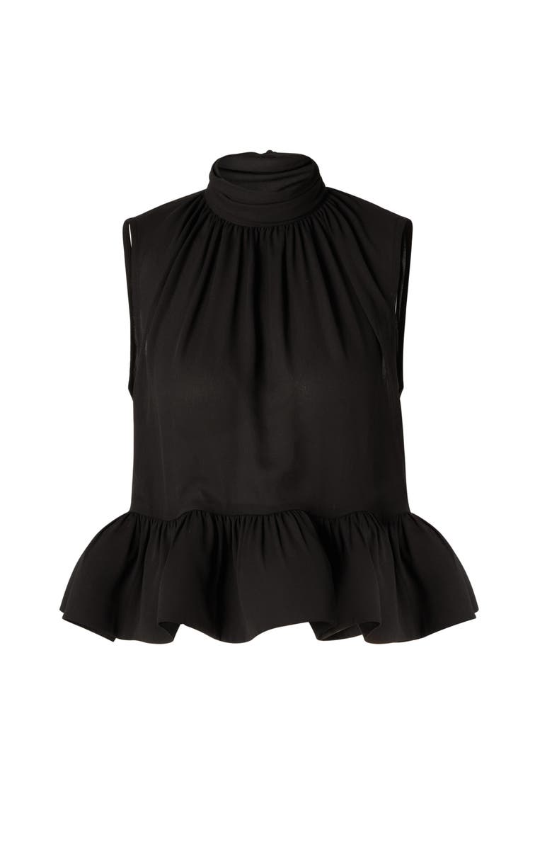 Malina Lune Halterneck Frilled Hem Blouse, Alternate, color, Black