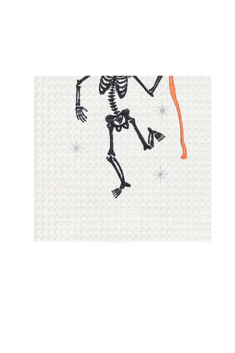 Dancing Skeleton Witch Halloween Embroidered 100% Cotton Waffle Weave Kitchen Dishtowel, Alternate, color, Green