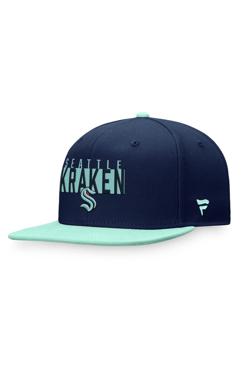 FANATICS Men's Fanatics Branded Deep Sea Blue/Light Blue Seattle Kraken Fundamental Colorblocked Snapback Hat, Alternate, color, 