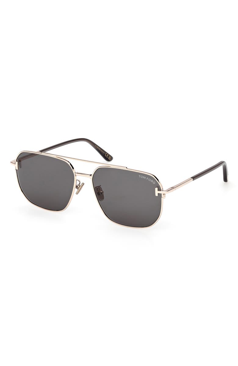 TOM FORD 61mm Navigator Sunglasses, Alternate, color, Rose Gold Transp Grey / Green