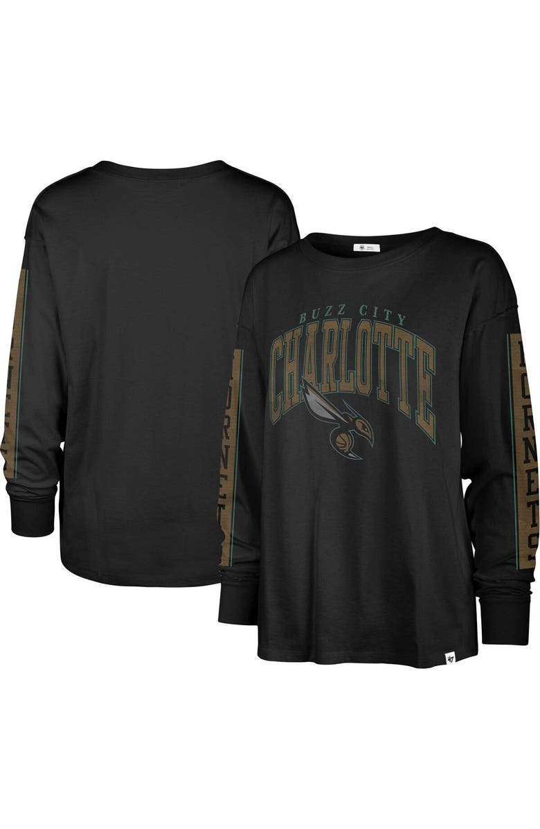 '47 Women's '47 Black Charlotte Hornets City Edition SOA Long Sleeve T-Shirt, Main, color, 