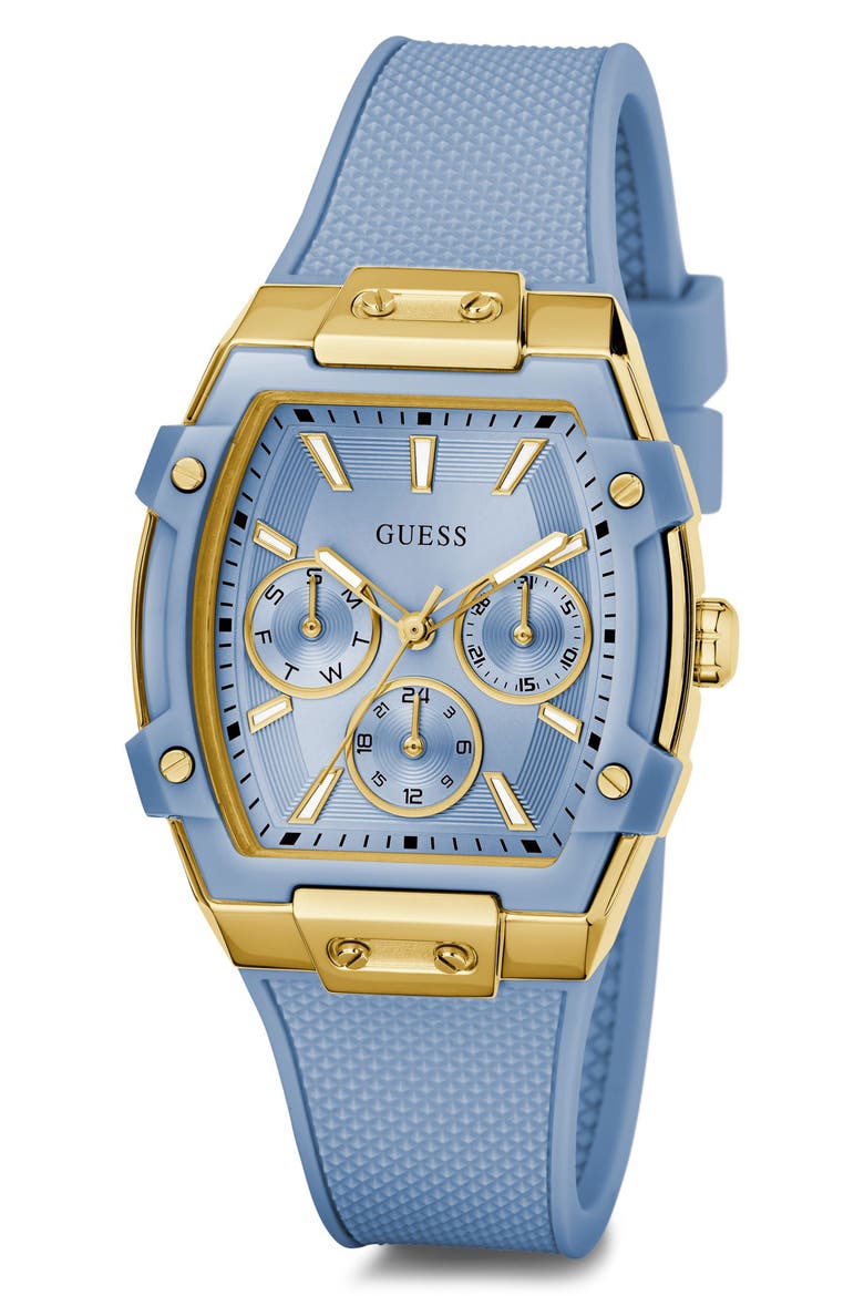 Ice Blue Multifunction Tonneau Silicone Strap Watch, 35mm, Alternate, color, ICE BLUE