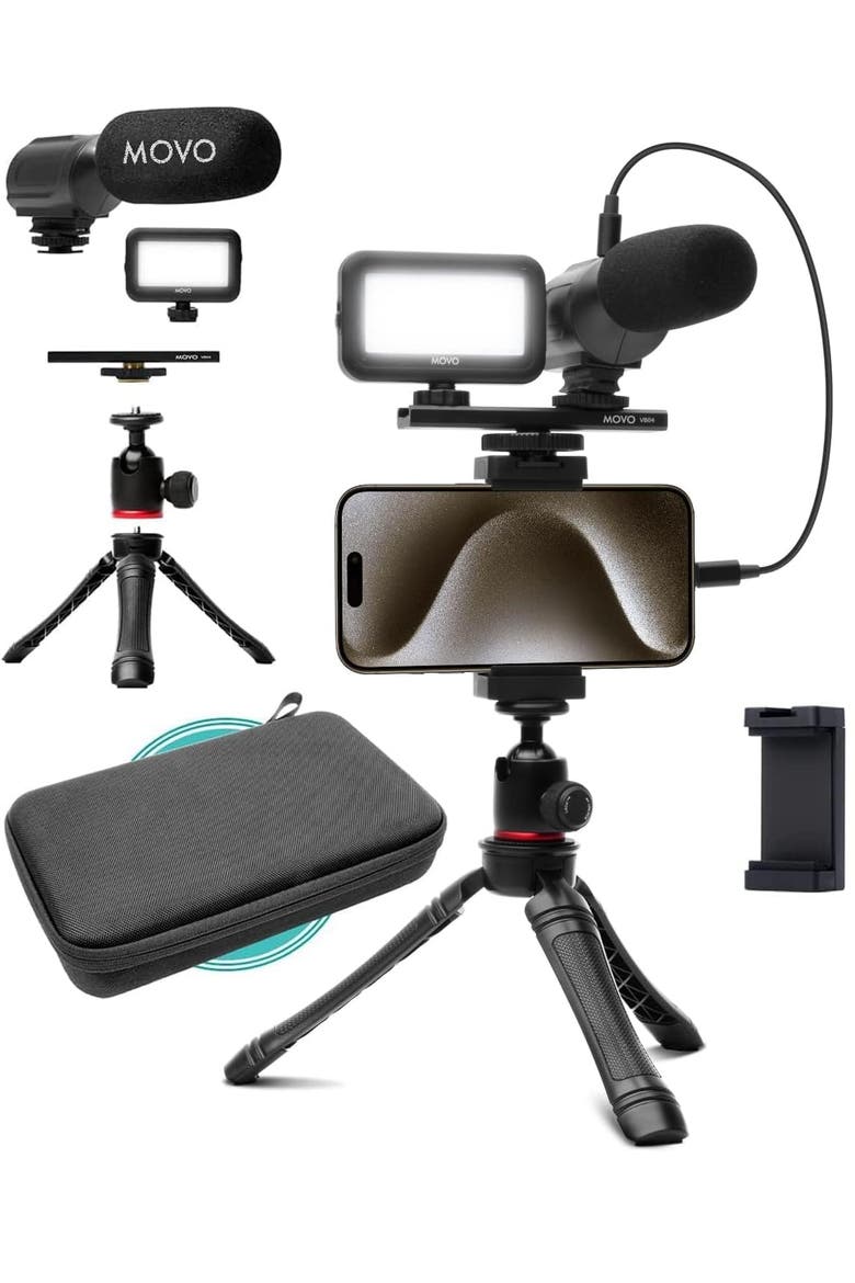 uVlogger Vlogging Kit for iPhone 15 and up with Light, Mic, Phone Mount, Tripod, Main, color, Black