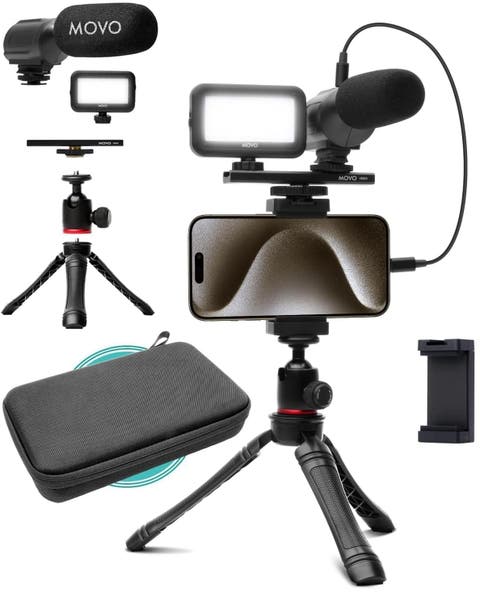 uVlogger Vlogging Kit for iPhone 15 and up with Light, Mic, Phone Mount, Tripod (USB-C)