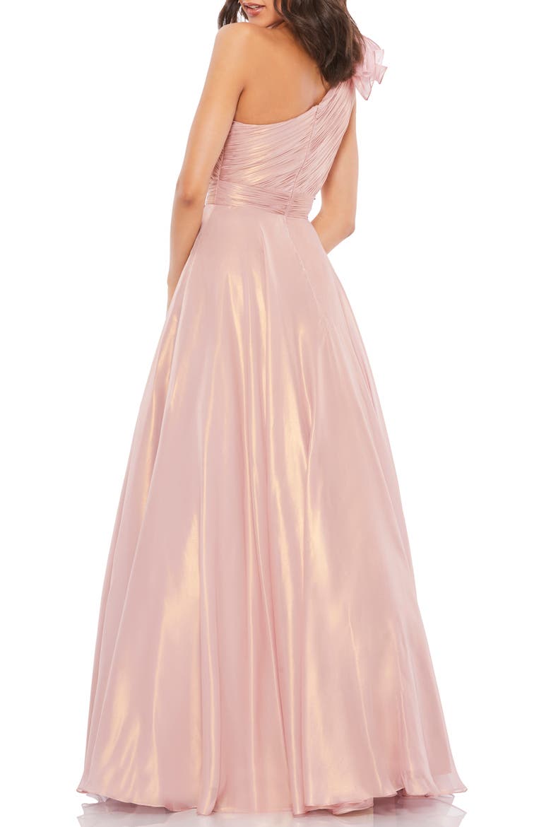 Women's Iridescent One Shoulder Rosette Ball Gown, Alternate, color, ROSE GOLD