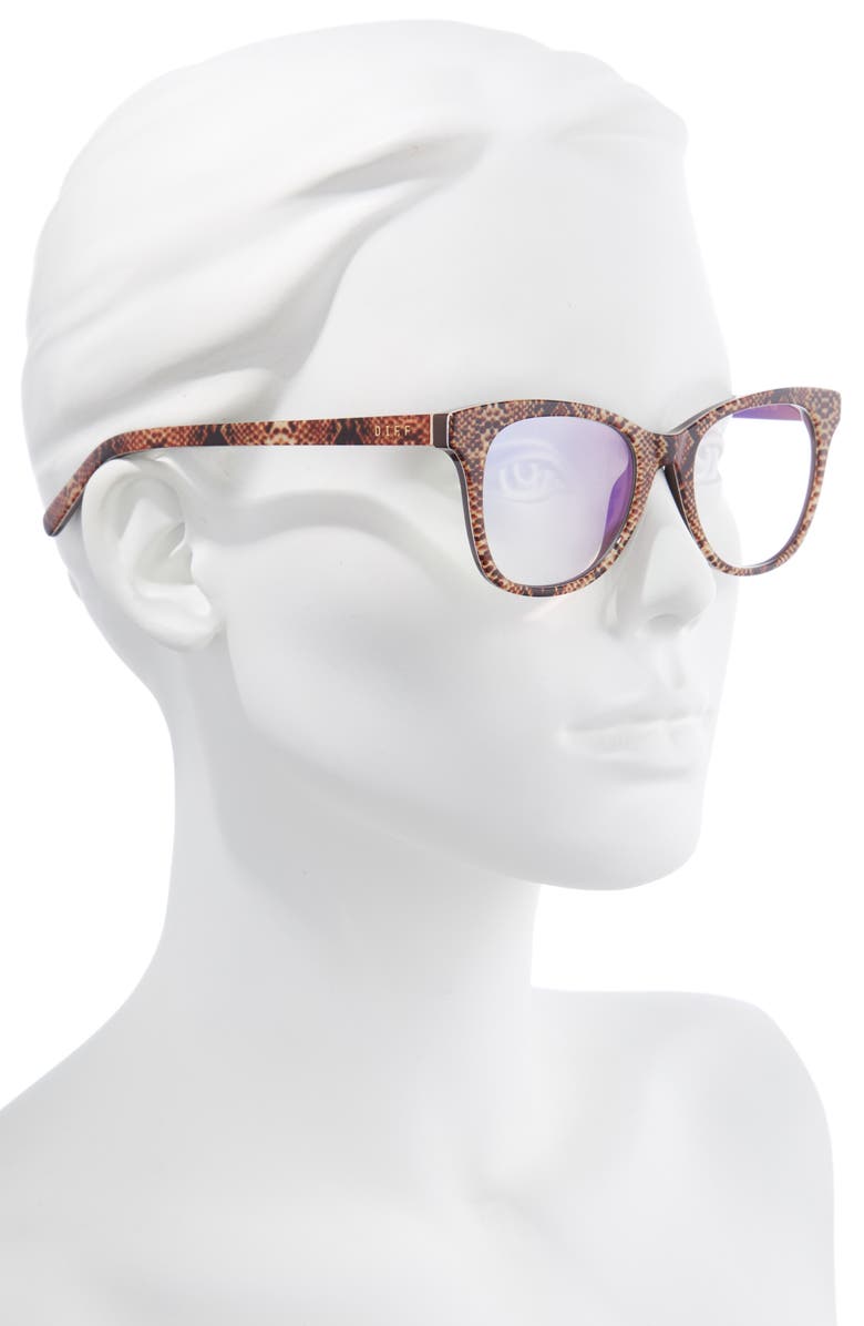 DIFF Carina 50mm Blue Light Blocking Glasses, Alternate, color, Ivory/ Sea Snake Inside/ Clear