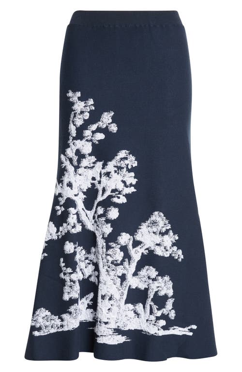 Erdem Etching Jacquard A-line Knit Midi Skirt In Blue