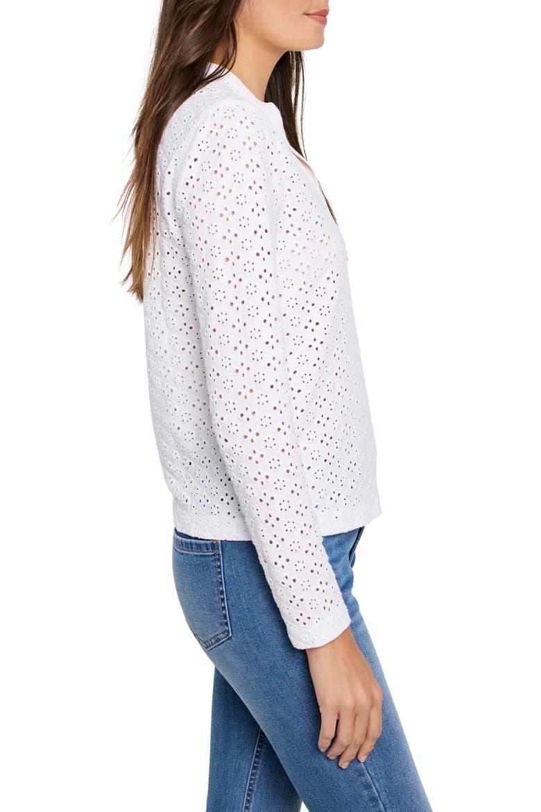 Knit Eyelet Split Neck Top, Alternate, color, PAPER WHITE