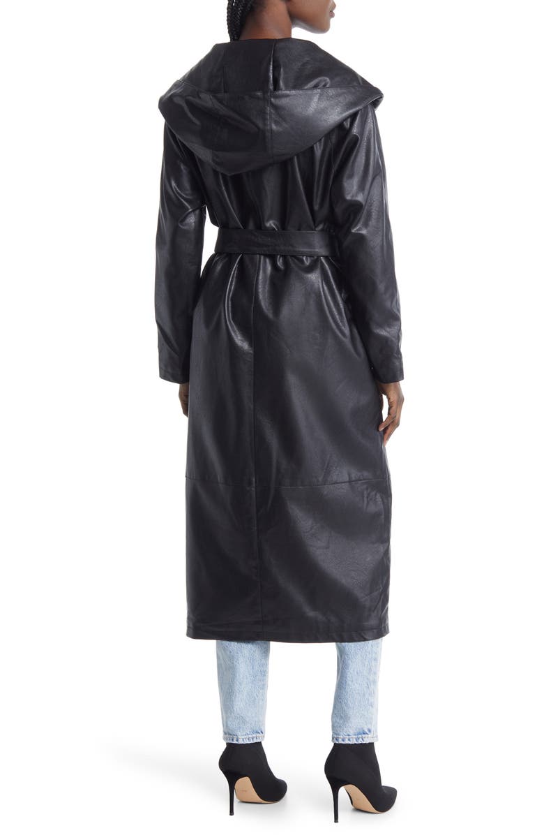 AZALEA WANG Faux Leather Hooded Trench Coat, Alternate, color, 