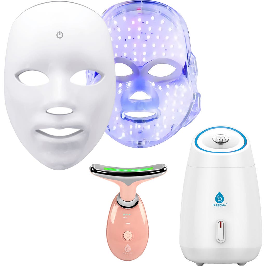 Pursonic Ultimate 3-in-1 Led Light Therapy & Facial Spa Bundle In White