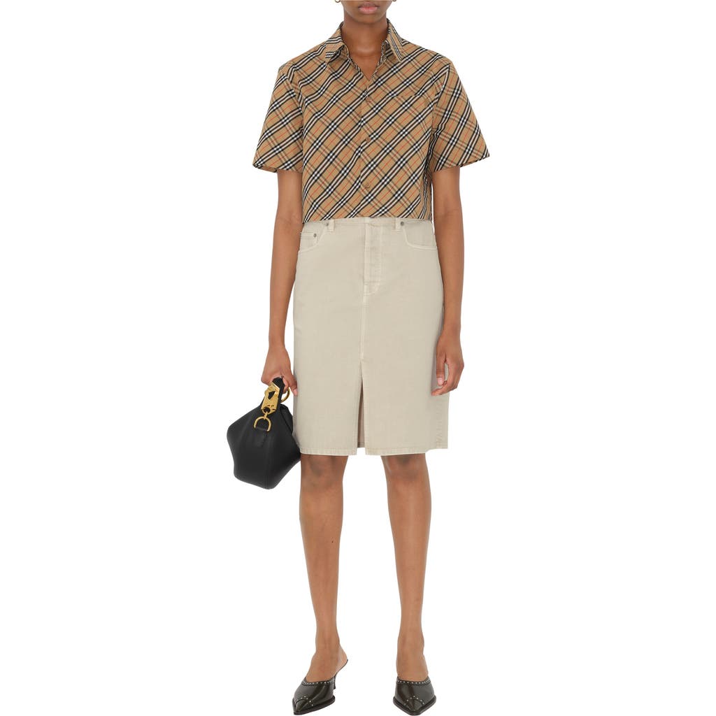 Burberry Cropped Check Cotton Shirt In Brown
