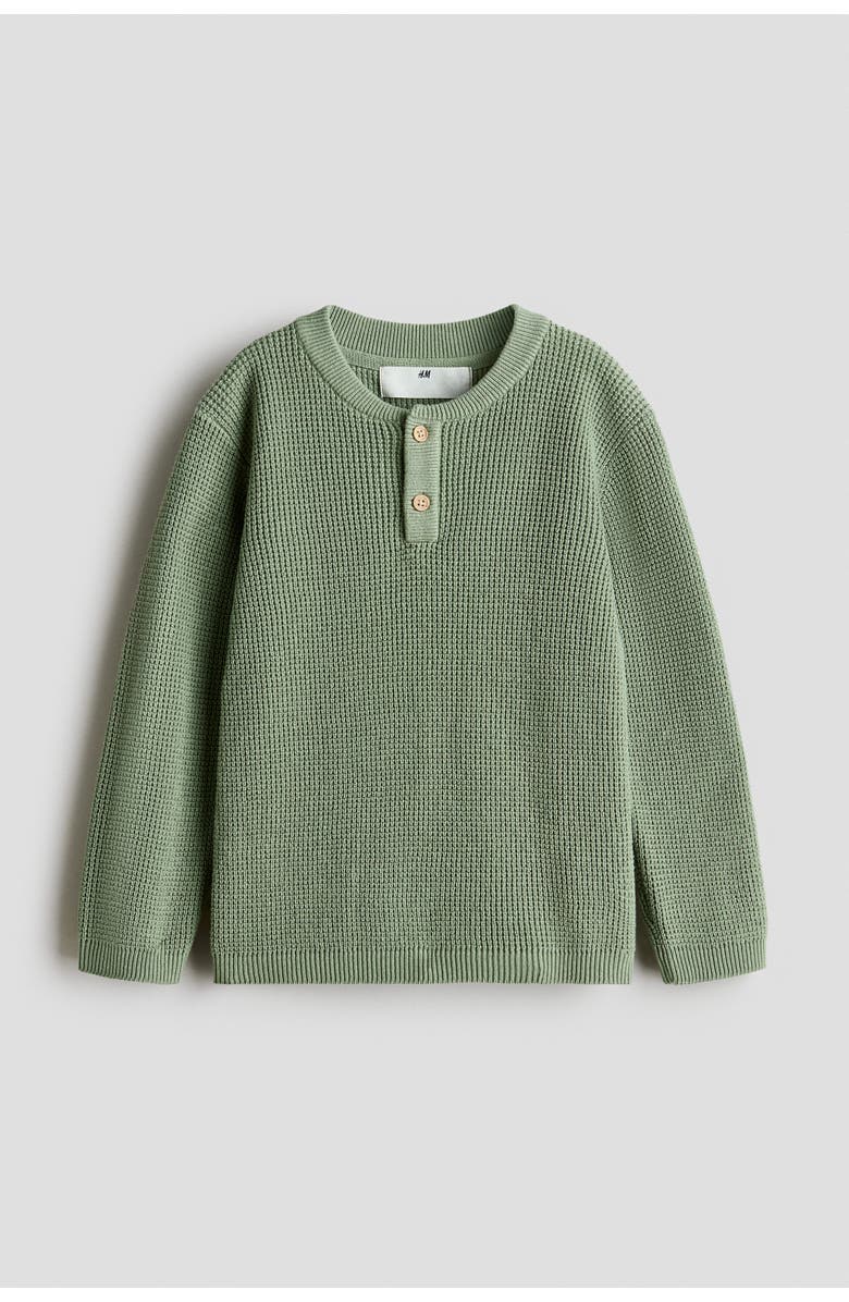 H&M Waffle-knit Henley Jumper, Main, color, Green