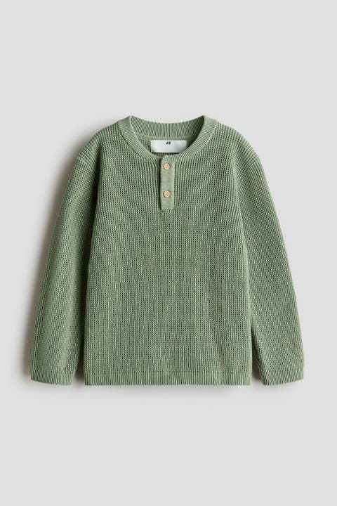 Waffle-knit Henley Jumper