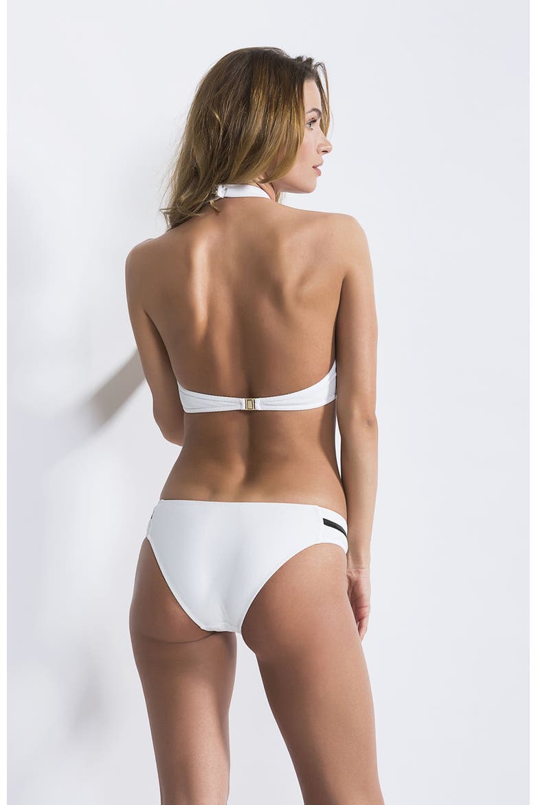 Piqué High-Neck Mesh-Panel Bikini Set, Alternate, color, White