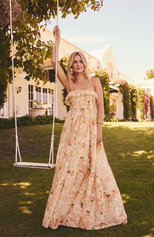 Friends Like These Shirred Floral Print Maxi Dress In Orange