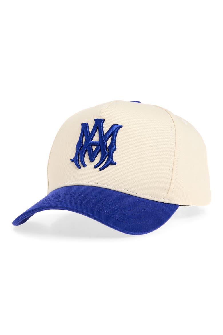 Embroidered Monogram Two Tone Canvas Snapback Baseball Cap, Main, color, SAPPHIRE