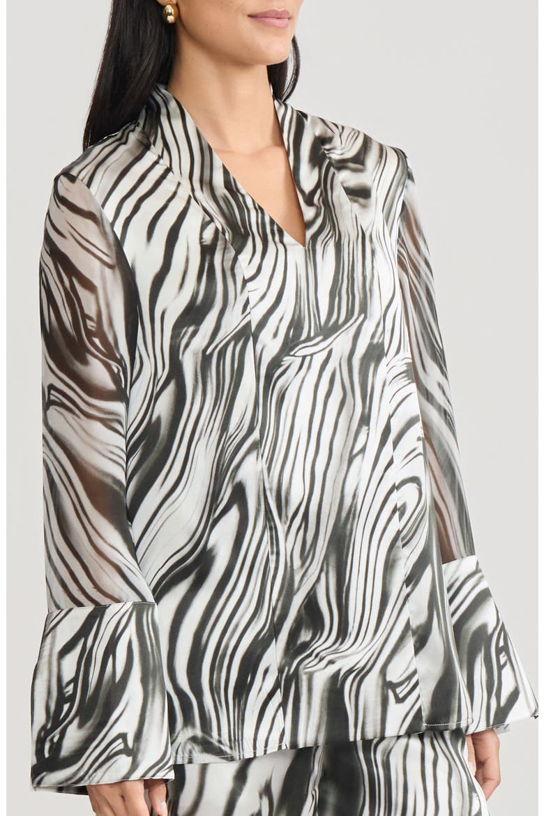 Marble Print Silk Tunic, Alternate, color, Black/White