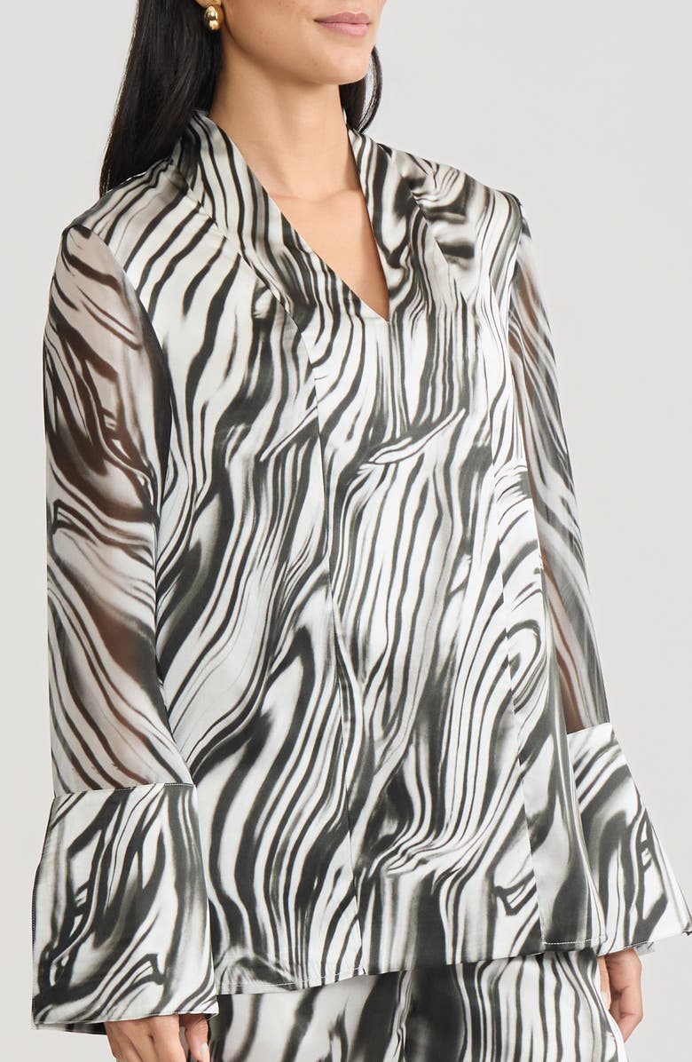 Misook Marble Print Silk Tunic, Alternate, color, Black/White