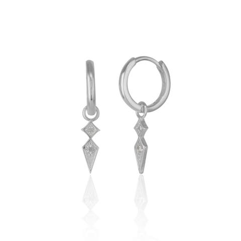 Sterling Silver Pave Spike Rhombus Drop Earrings