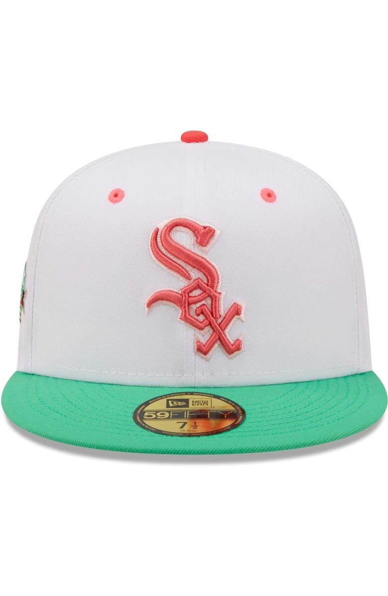 New Era Men's New Era White/Green Chicago White Sox Inaugural Season at Comiskey Park Watermelon Lolli 59FIFTY Fitted Hat, Alternate, color, White