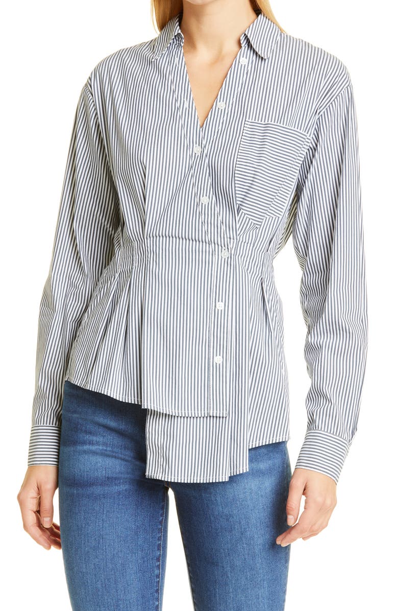 Veronica Beard Rosamund Stripe Asymmetric Cotton Blend Blouse, Main, color,