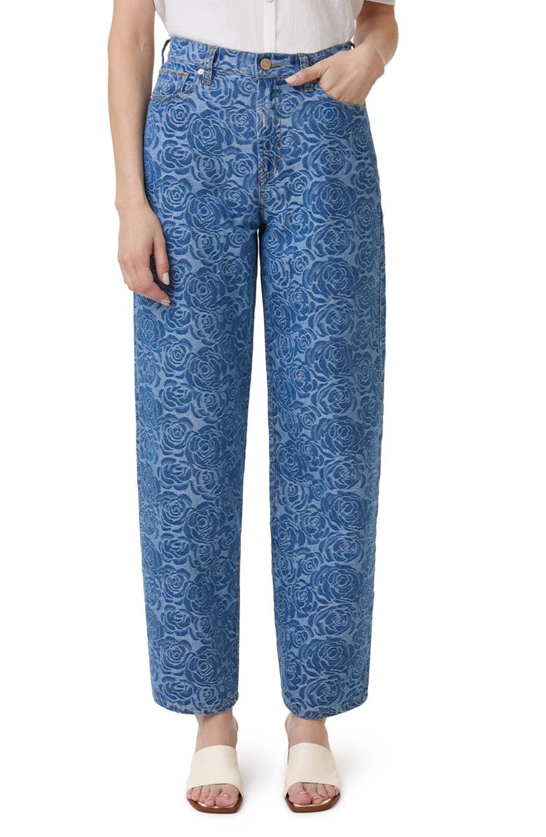 Habitual Jacquard Rose High Waist Barrel Leg Jeans, Main, color, 