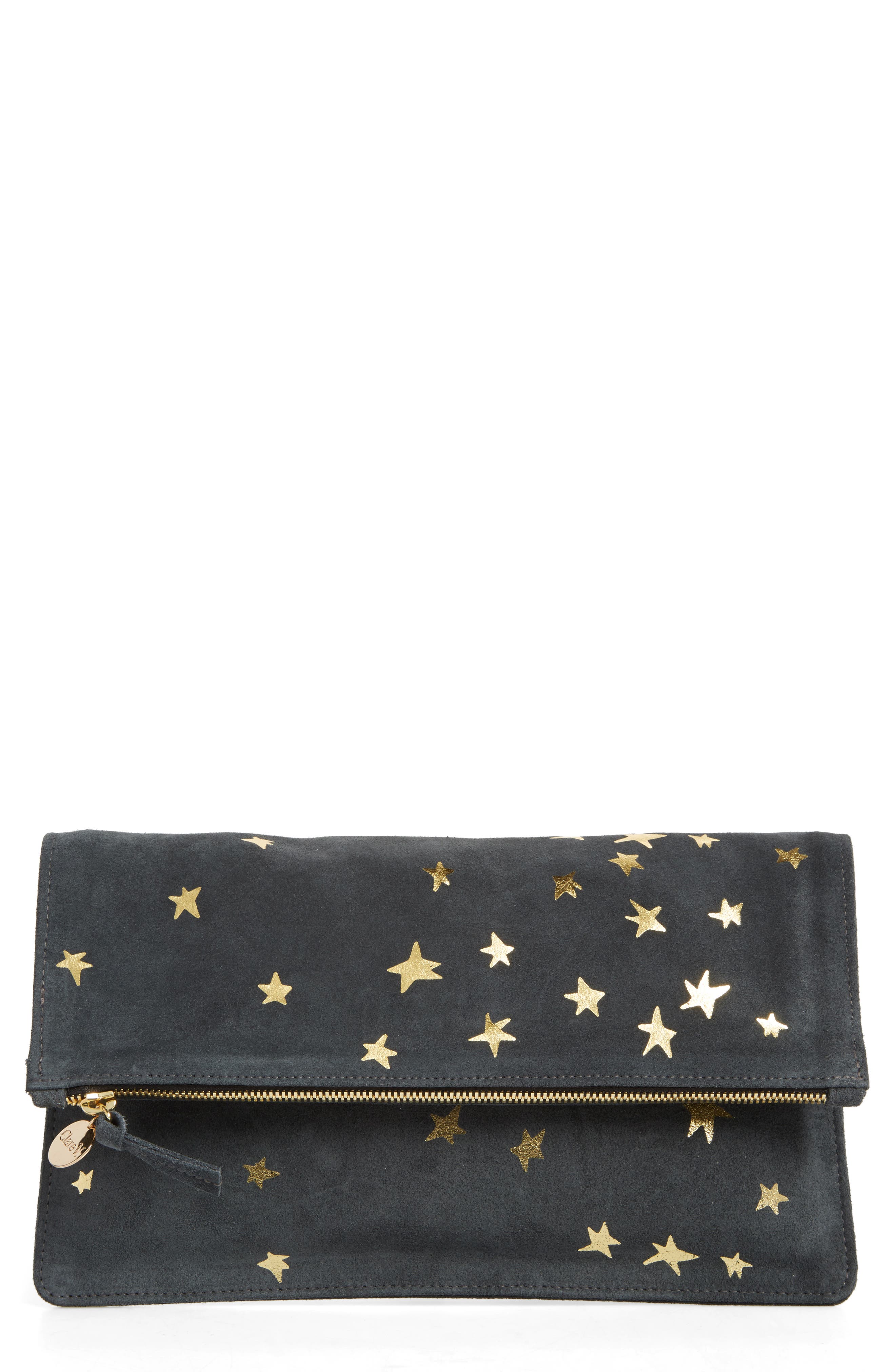 Clare V. Margot Star Print Foldover Suede Clutch, Main, color, 