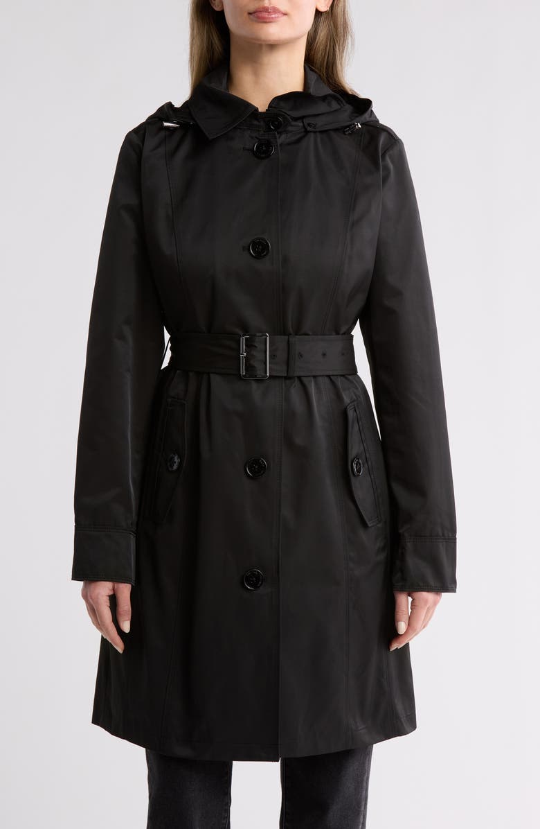 Michael Kors Belted Trench Coat, Main, color, Black