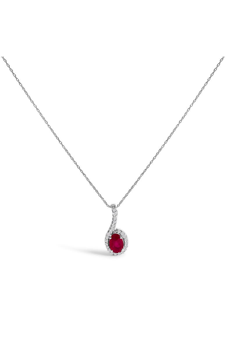 10K White Gold Red Ruby and Diamond Accent Teardrop Pendant Necklace, Main, color, White
