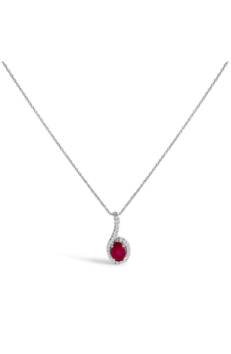 Haus of Brilliance 10K White Gold Red Ruby and Diamond Accent Teardrop Pendant Necklace, Main, color, White