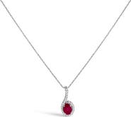 Haus of Brilliance 10K White Gold Red Ruby and Diamond Accent Teardrop Pendant Necklace