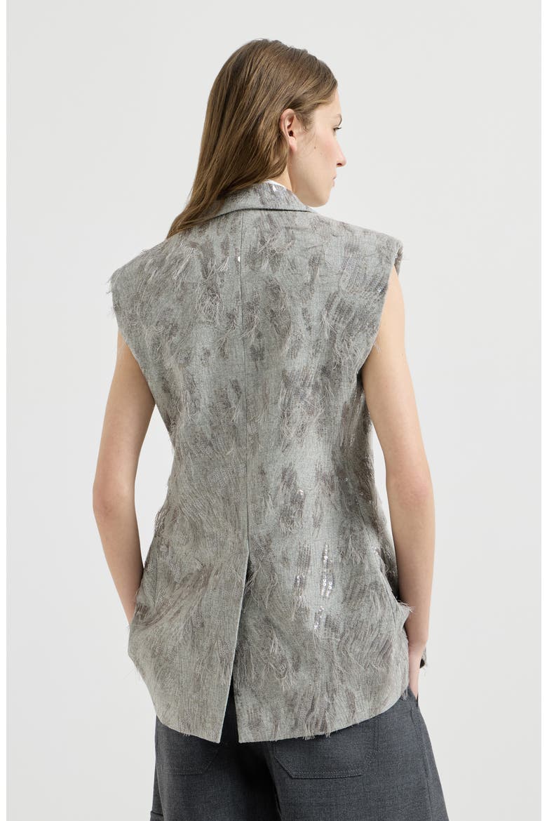 Virgin wool and cashmere twill flannel vest with dazzling lynx embroidery, Alternate, color, Grey