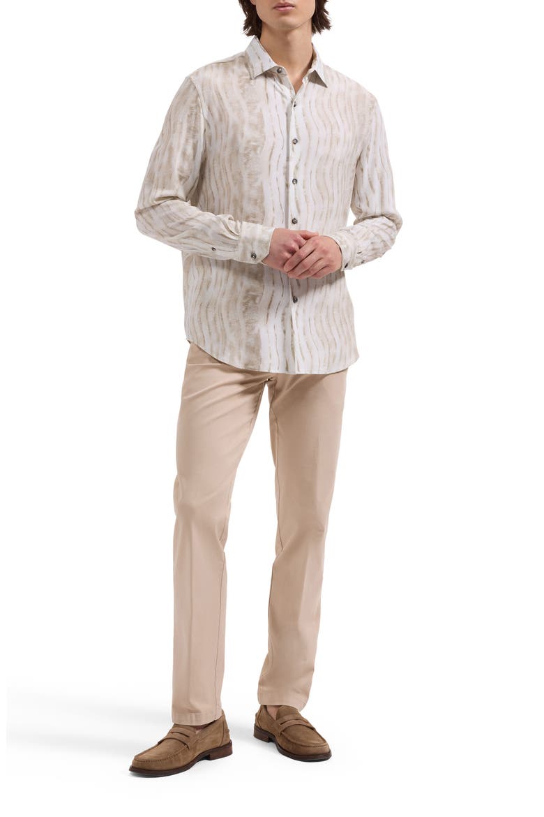 Julian Shaped Fit Wave Print Button-Up Shirt, Alternate, color, ALMOND