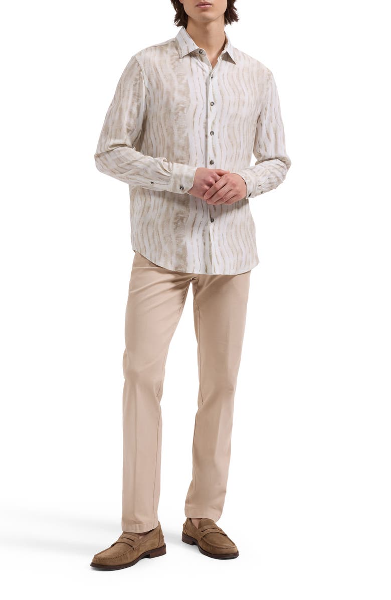 Bugatchi Julian Shaped Fit Wave Print Button-Up Shirt, Alternate, color, Almond