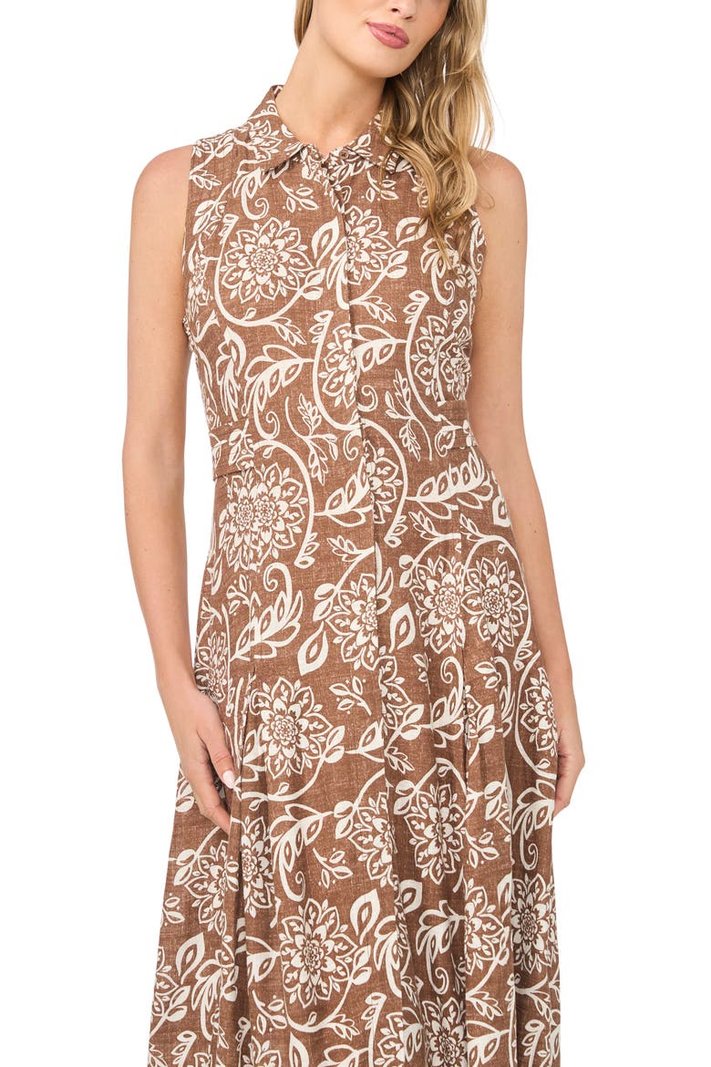 Floral Sleeveless Shirtdress, Alternate, color, CAFE