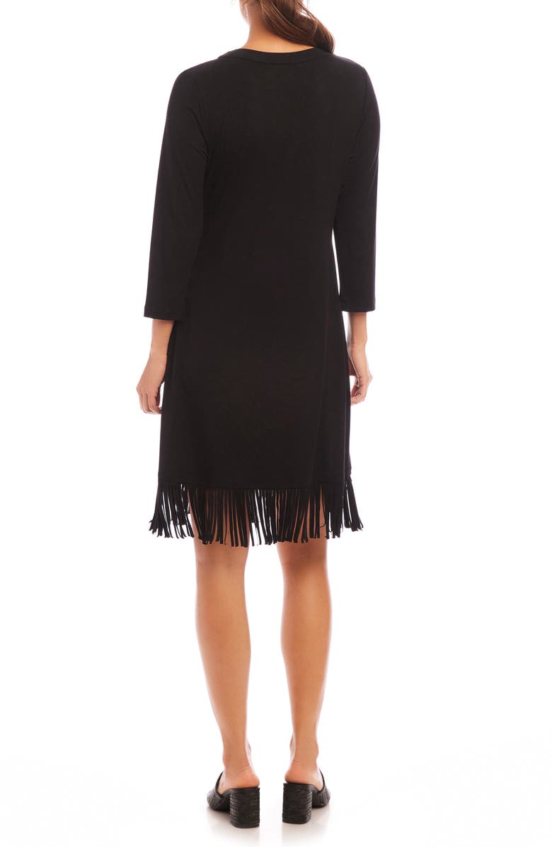 Karen Kane Fringe Trim Scoop Neck Dress, Alternate, color, Black