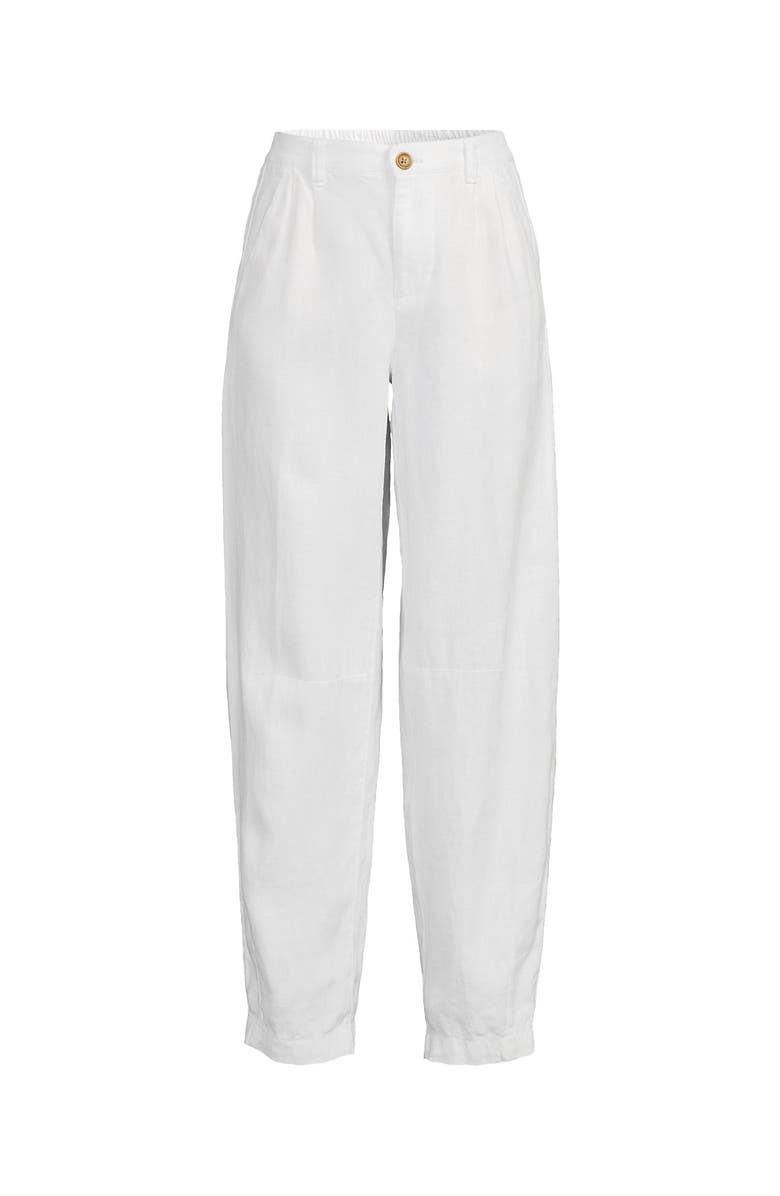 Lands' End Linen High Rise Pleated Barrel Leg Pants, Alternate, color, White