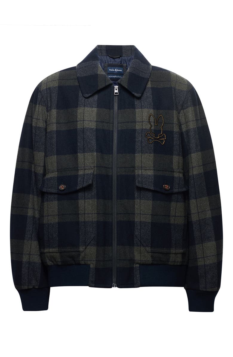 Psycho Bunny Gavin Plaid Wool Blend Bomber Jacket, Alternate, color, 