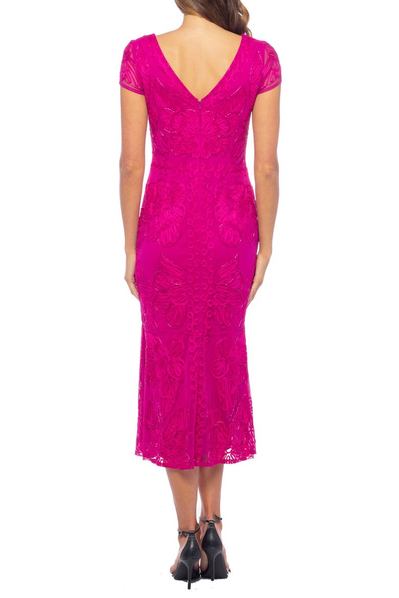 Beaded Soutache Cap Sleeve Midi Dress, Alternate, color, FUCHSIA