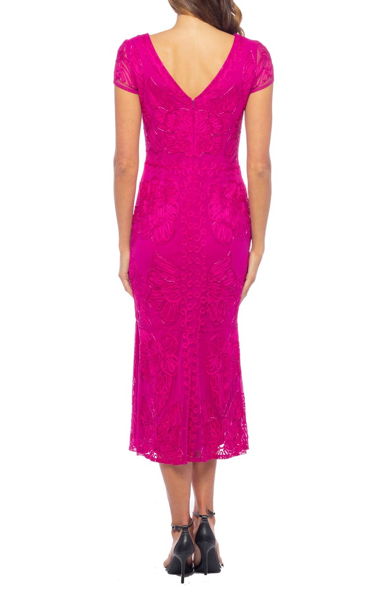 Marina Beaded Soutache Cap Sleeve Midi Dress, Alternate, color, Fuchsia