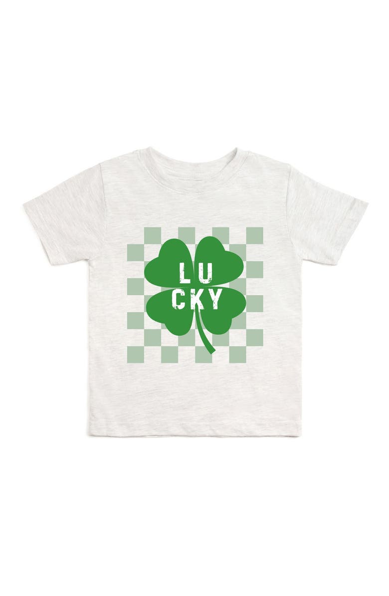 Sweet Wink Lucky Shamrock Checkered St. Patrick's Day Short Sleeve T-Shirt, Main, color, Ash