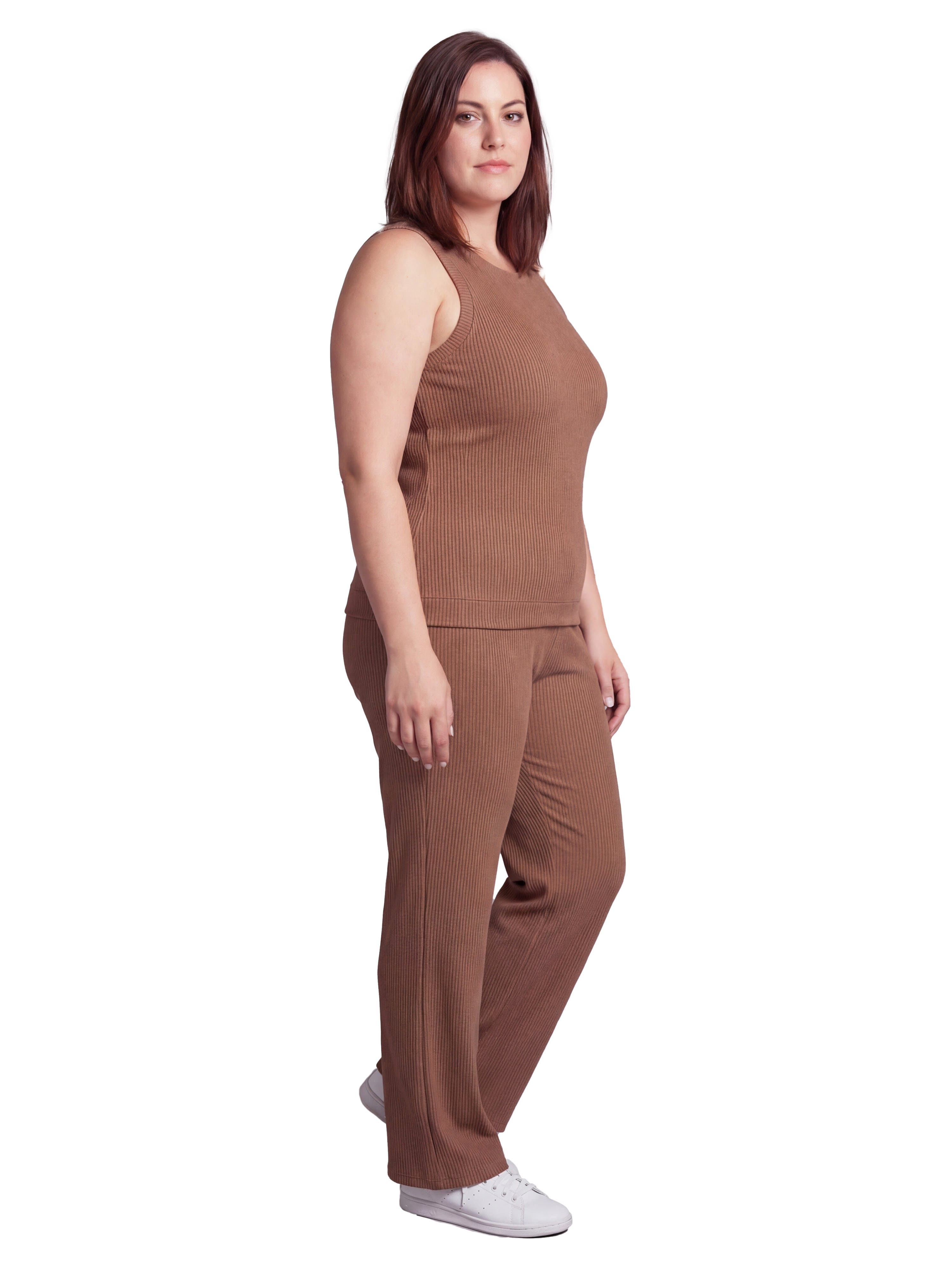 Curvy Basic Ribbed Knit Tank Top and Elastic Waist Wide Leg Pant Set - image 4