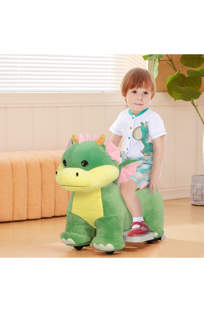 Qaba 6V Kids Ride on Horse with Music, Forward, PU Wheels, Alternate, color, Green